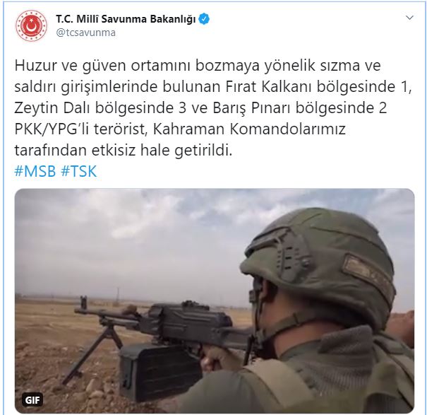 Sızma ve saldırı girişimlerinde bulunan 2 PKK/YPG’li terörist,etkisiz hale getirildi.