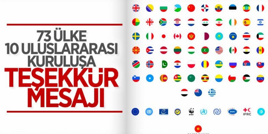 Erdoğan'dan 73 ülke 10 kuruluşa teşekkür