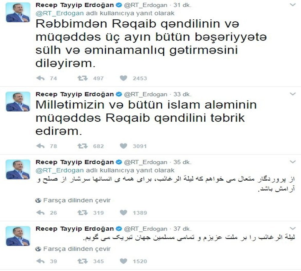 Cumhurbaşkanı 8 dilde kandil mesajı yayınladı